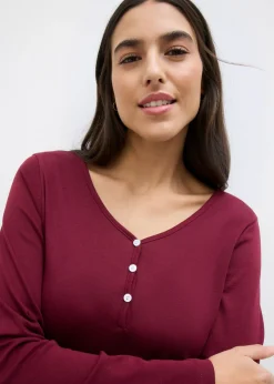 bonprix bonprix Camiseta de algodón orgánico puro con manga larga rojo avellana