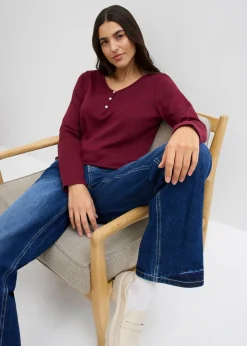 bonprix bonprix Camiseta de algodón orgánico puro con manga larga rojo avellana