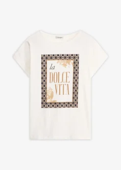 bonprix bonprix Camiseta de algodón orgánico puro Blanco lana New