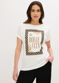 bonprix bonprix Camiseta de algodón orgánico puro Blanco lana New