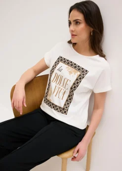 bonprix bonprix Camiseta de algodón orgánico puro Blanco lana New