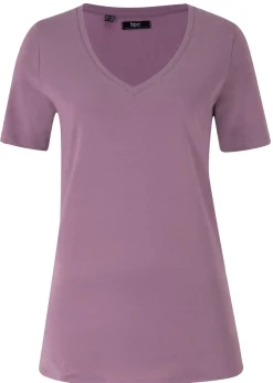 bonprix bonprix Camiseta de algodón orgánico puro Lavanda mate New