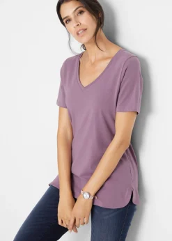 bonprix bonprix Camiseta de algodón orgánico puro Lavanda mate New