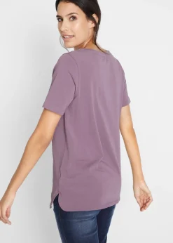 bonprix bonprix Camiseta de algodón orgánico puro Lavanda mate New
