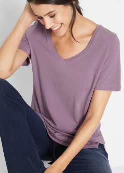 bonprix bonprix Camiseta de algodón orgánico puro Lavanda mate New
