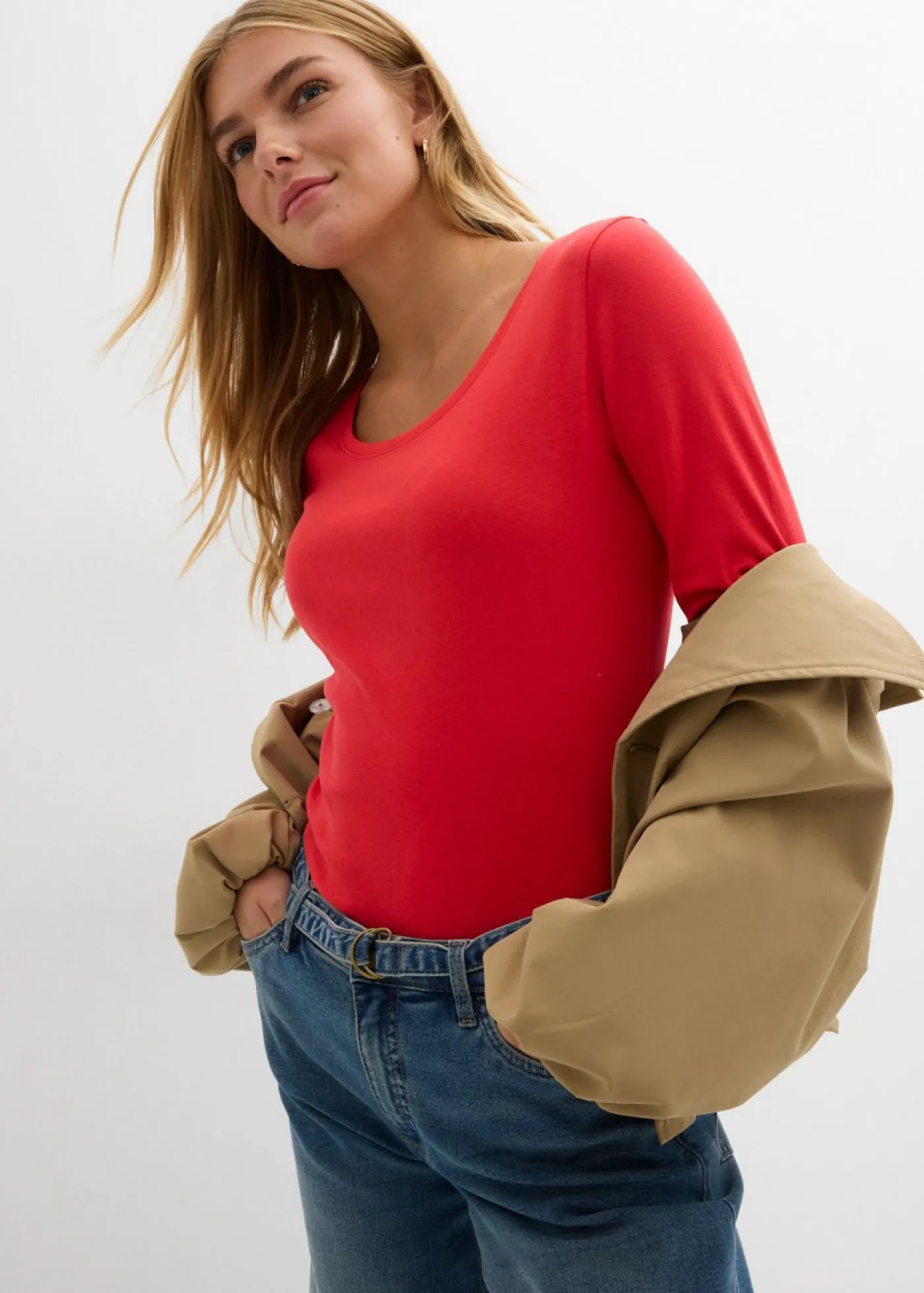 bonprix bonprix Camiseta de algodón orgánico puro con manga larga fresa Outlet