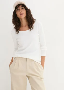 bonprix bonprix Camiseta de algodón orgánico puro con manga larga Blanco Clearance