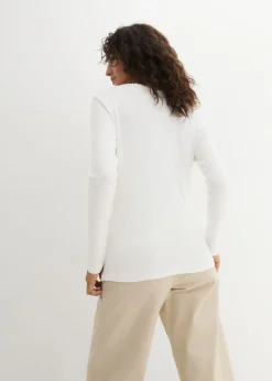 bonprix bonprix Camiseta de algodón orgánico puro con manga larga Blanco Clearance