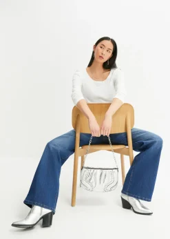 bonprix bonprix Camiseta de algodón orgánico puro con manga larga Blanco Clearance