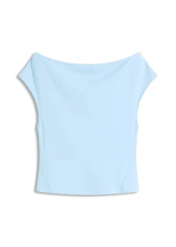 bonprix bonprix Camiseta de algodón orgánico puro con hombros al descubierto Azul claro Online