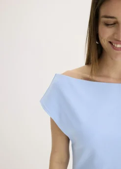 bonprix bonprix Camiseta de algodón orgánico puro con hombros al descubierto Azul claro Online