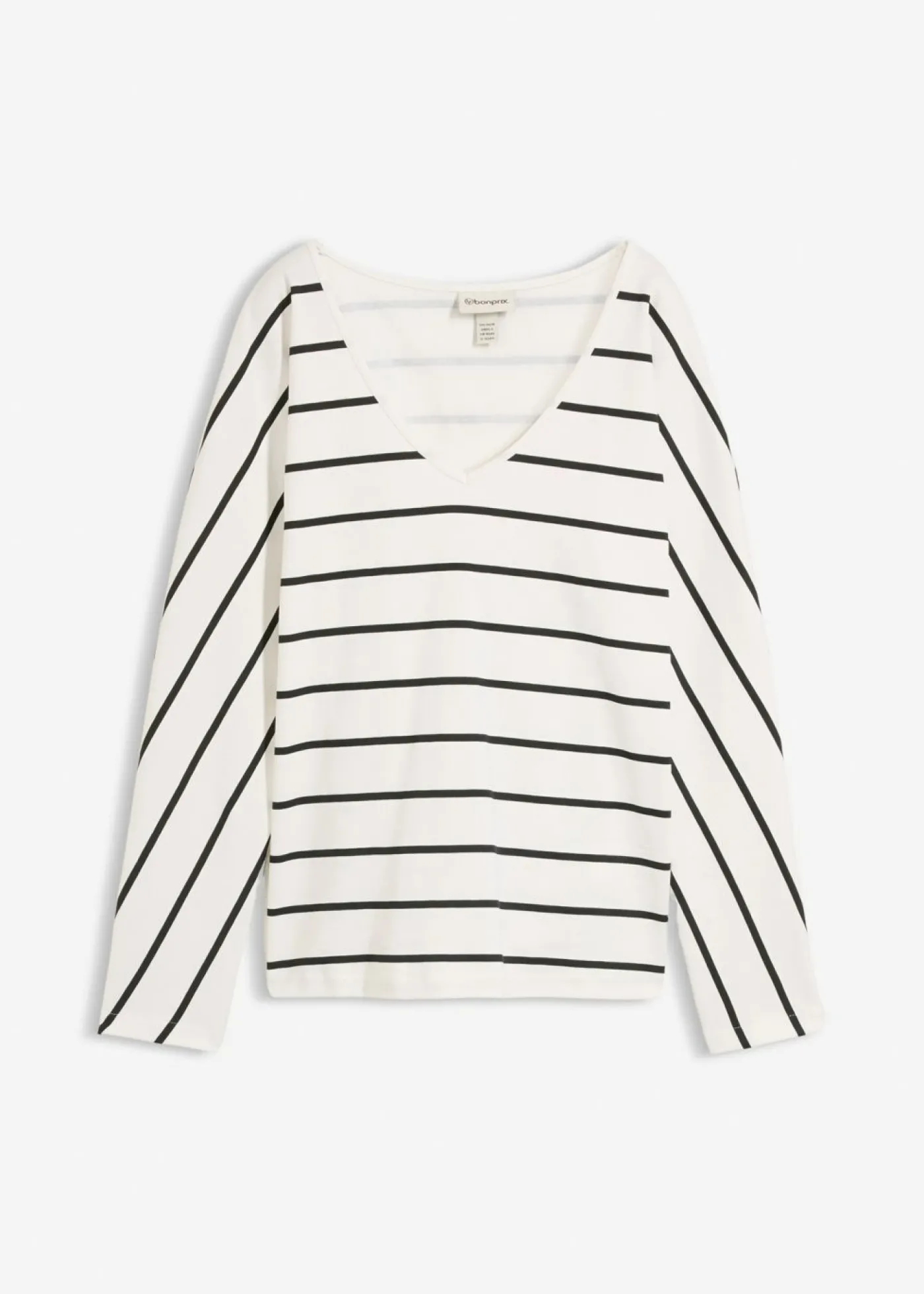 bonprix bonprix Camiseta de algodón orgánico puro con manga larga blanco lana-negro con rayas Sale