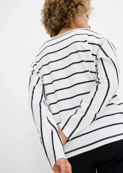 bonprix bonprix Camiseta de algodón orgánico puro con manga larga blanco lana-negro con rayas Sale