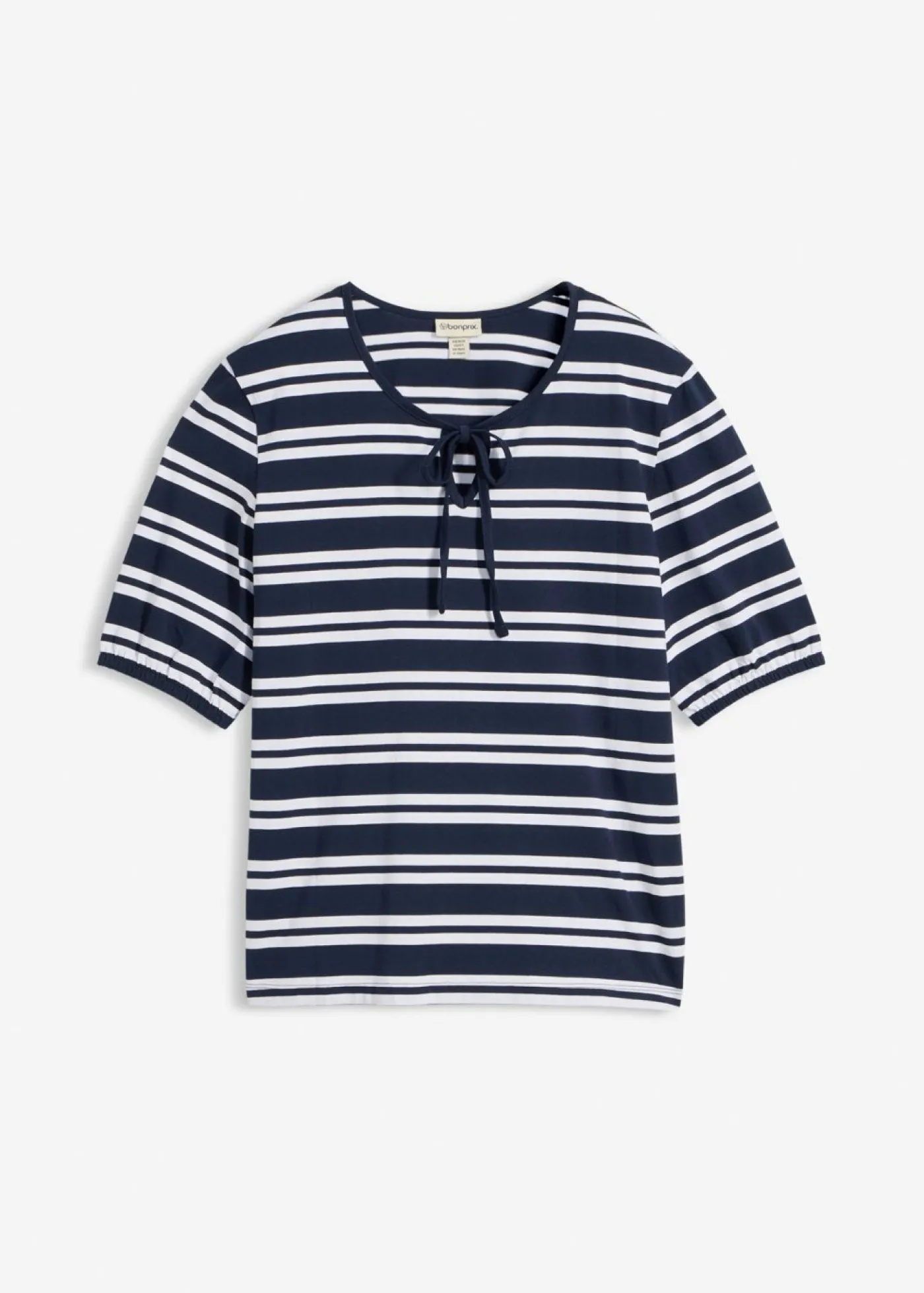 bonprix bonprix Camiseta de algodón orgánico puro azul marino-blanco con rayas