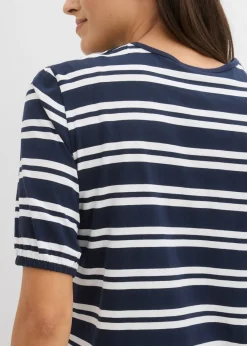 bonprix bonprix Camiseta de algodón orgánico puro azul marino-blanco con rayas