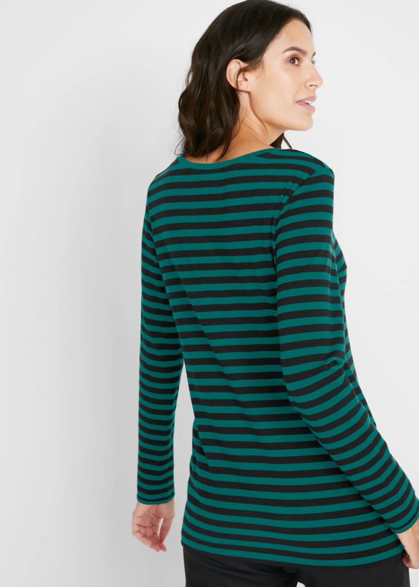 bonprix bonprix Camiseta de algodón orgánico puro con manga larga negro / verde intenso con rayas