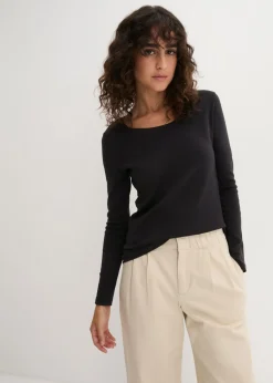 bonprix bonprix Camiseta de algodón orgánico puro con manga larga Negro Online