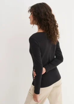 bonprix bonprix Camiseta de algodón orgánico puro con manga larga Negro Online