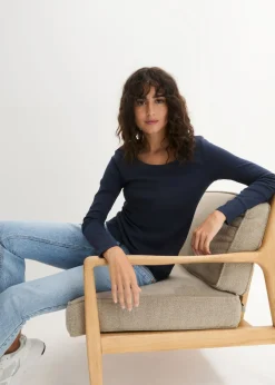 bonprix bonprix Camiseta de algodón orgánico puro con manga larga Azul marino Online