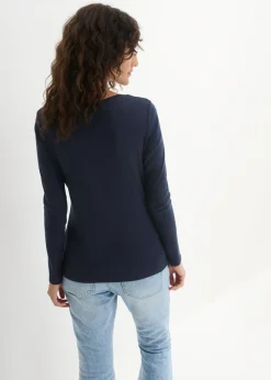 bonprix bonprix Camiseta de algodón orgánico puro con manga larga Azul marino Online