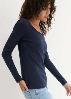 bonprix bonprix Camiseta de algodón orgánico puro con manga larga Azul marino Online