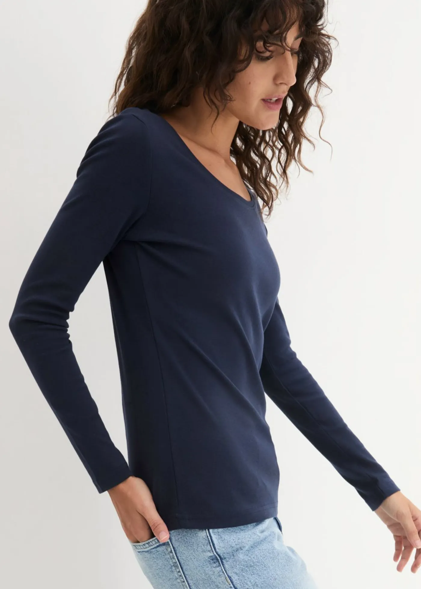 bonprix bonprix Camiseta de algodón orgánico puro con manga larga Azul marino Online