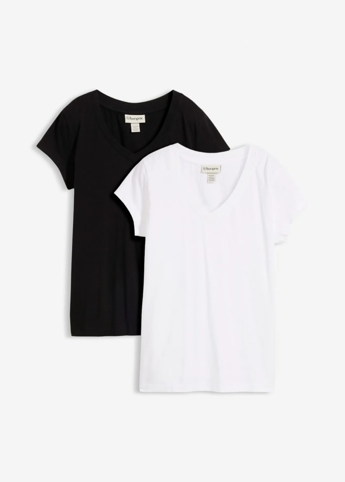 bonprix bonprix Camiseta de algodón orgánico puro (2 unidades) Negro-blanco New