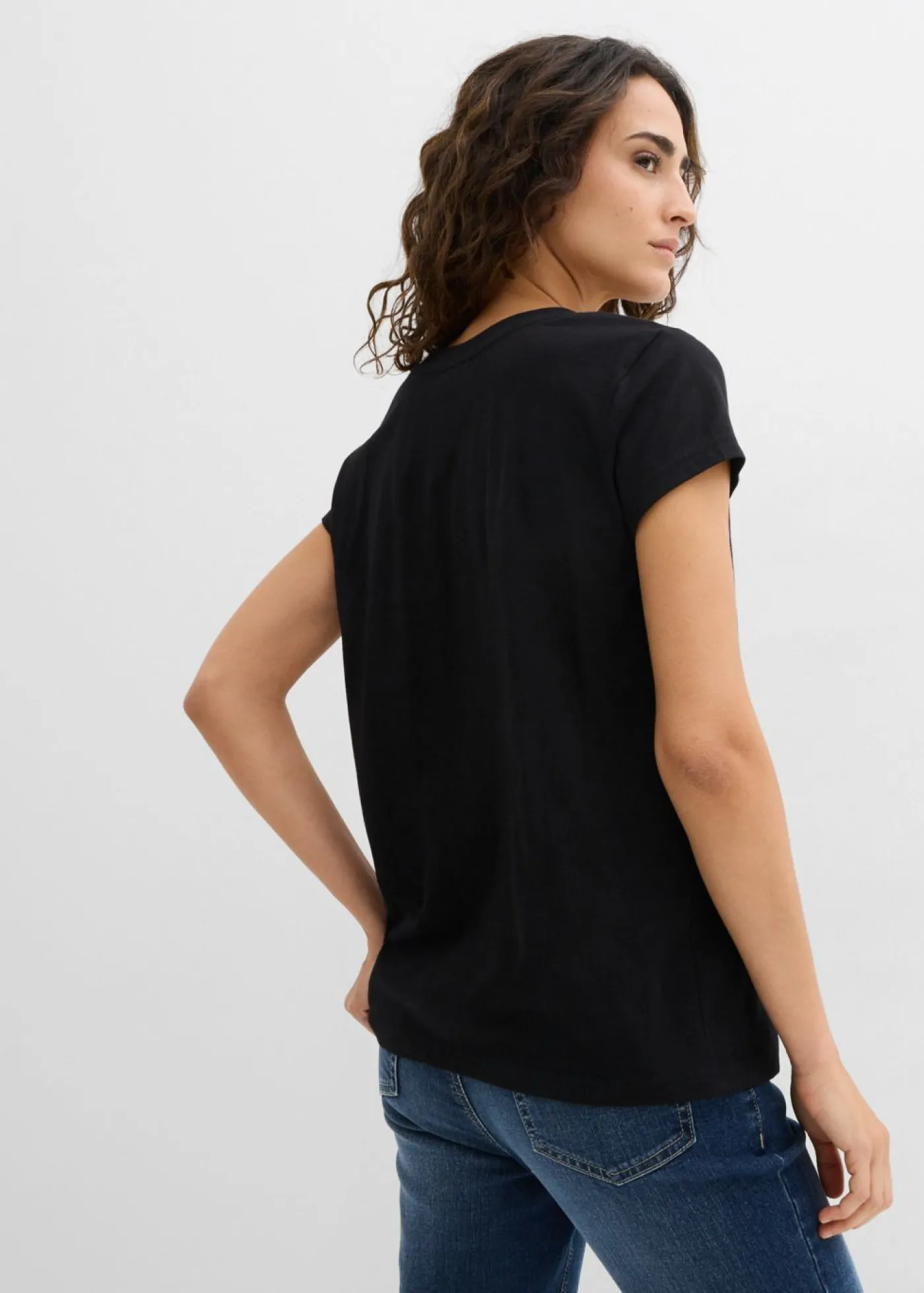 bonprix bonprix Camiseta de algodón orgánico puro (2 unidades) Negro-blanco New