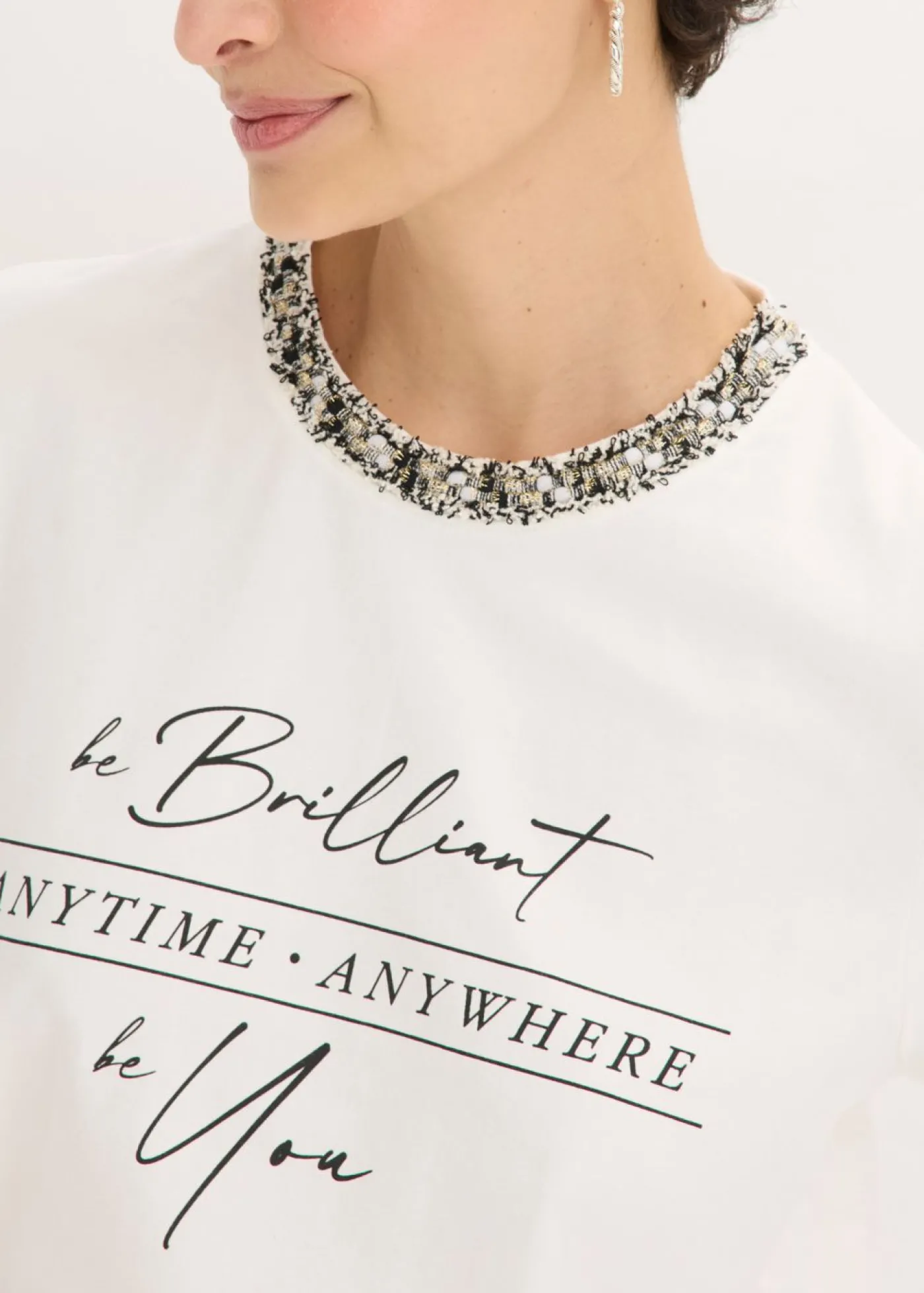 bonprix bonprix Camiseta de algodón orgánico con cinta decorativa Blanco lana Clearance