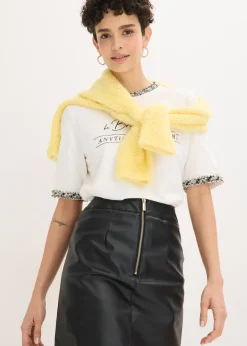 bonprix bonprix Camiseta de algodón orgánico con cinta decorativa Blanco lana Clearance