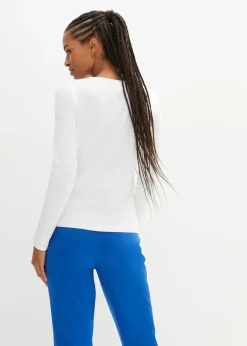 bonprix bonprix Camiseta de algodón orgánico puro con manga larga Blanco Clearance