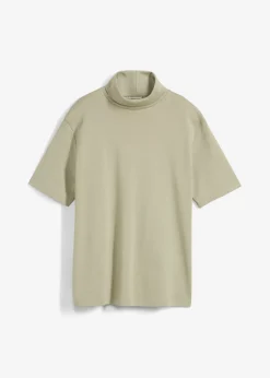 bonprix bonprix Camiseta de algodón orgánico puro con cuello alto Verde alga Discount