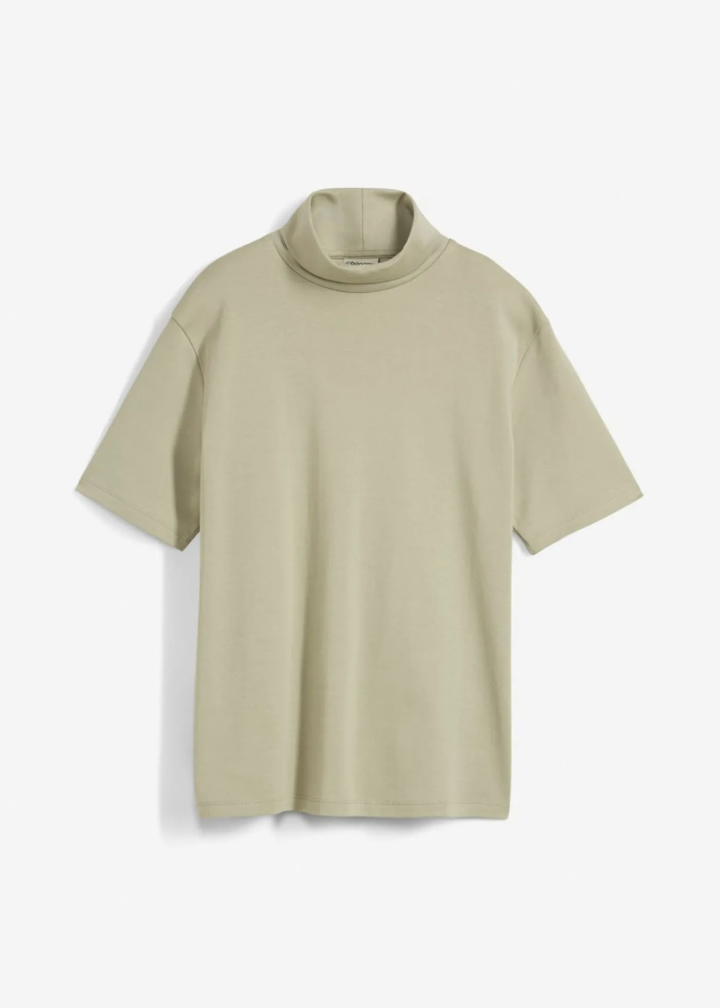 bonprix bonprix Camiseta de algodón orgánico puro con cuello alto Verde alga Discount