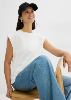 bonprix bonprix Camiseta de algodón orgánico puro Blanco lana Online
