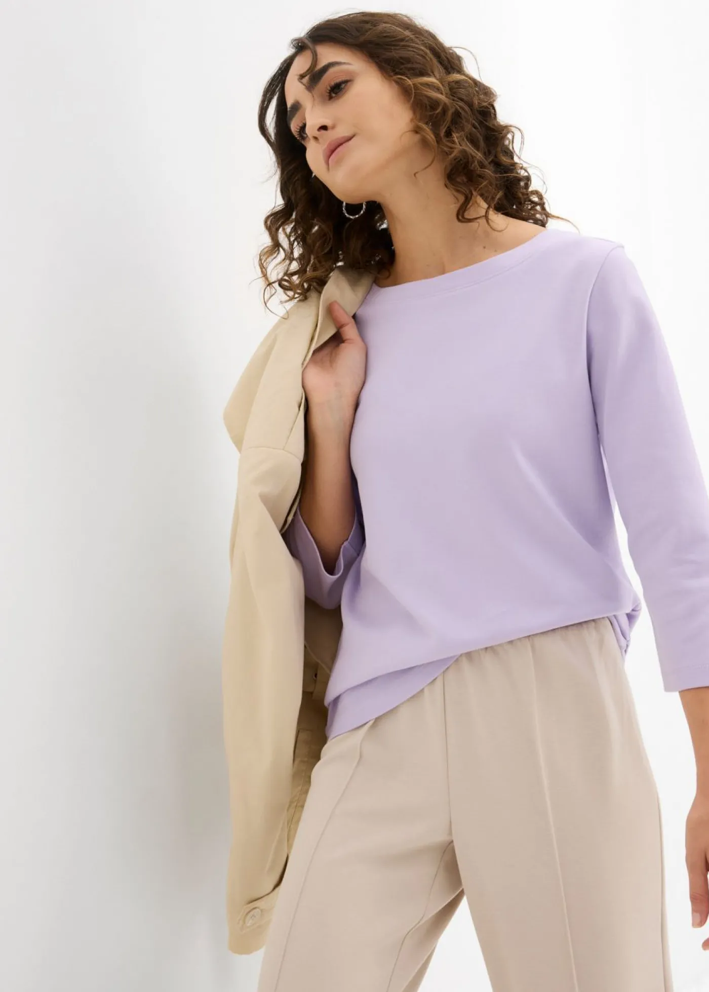 bonprix bonprix Camiseta de algodón orgánico puro y pesado lila pastel