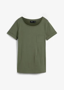 bonprix bonprix Camiseta de algodón orgánico puro Verde oliva New