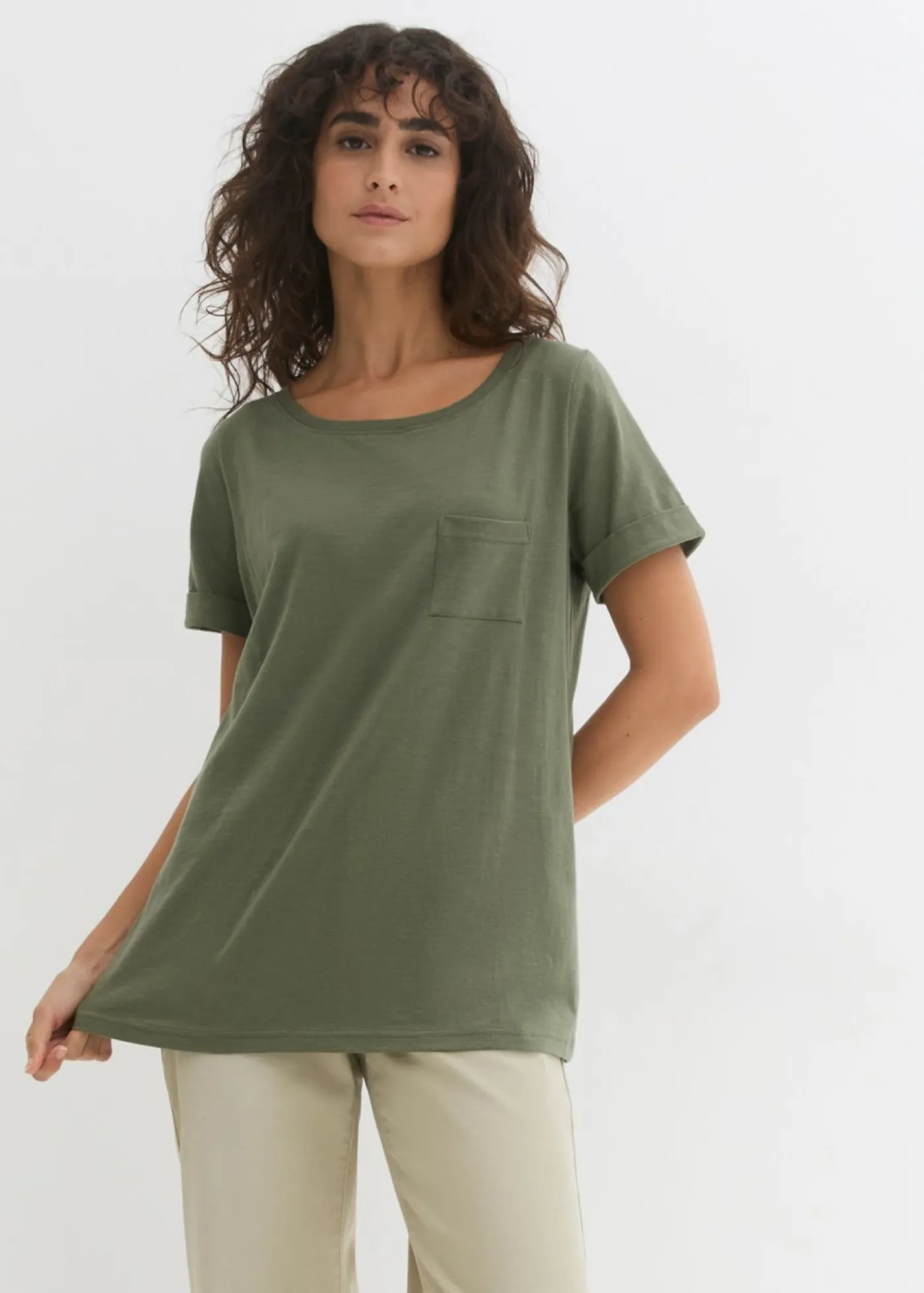bonprix bonprix Camiseta de algodón orgánico puro Verde oliva New