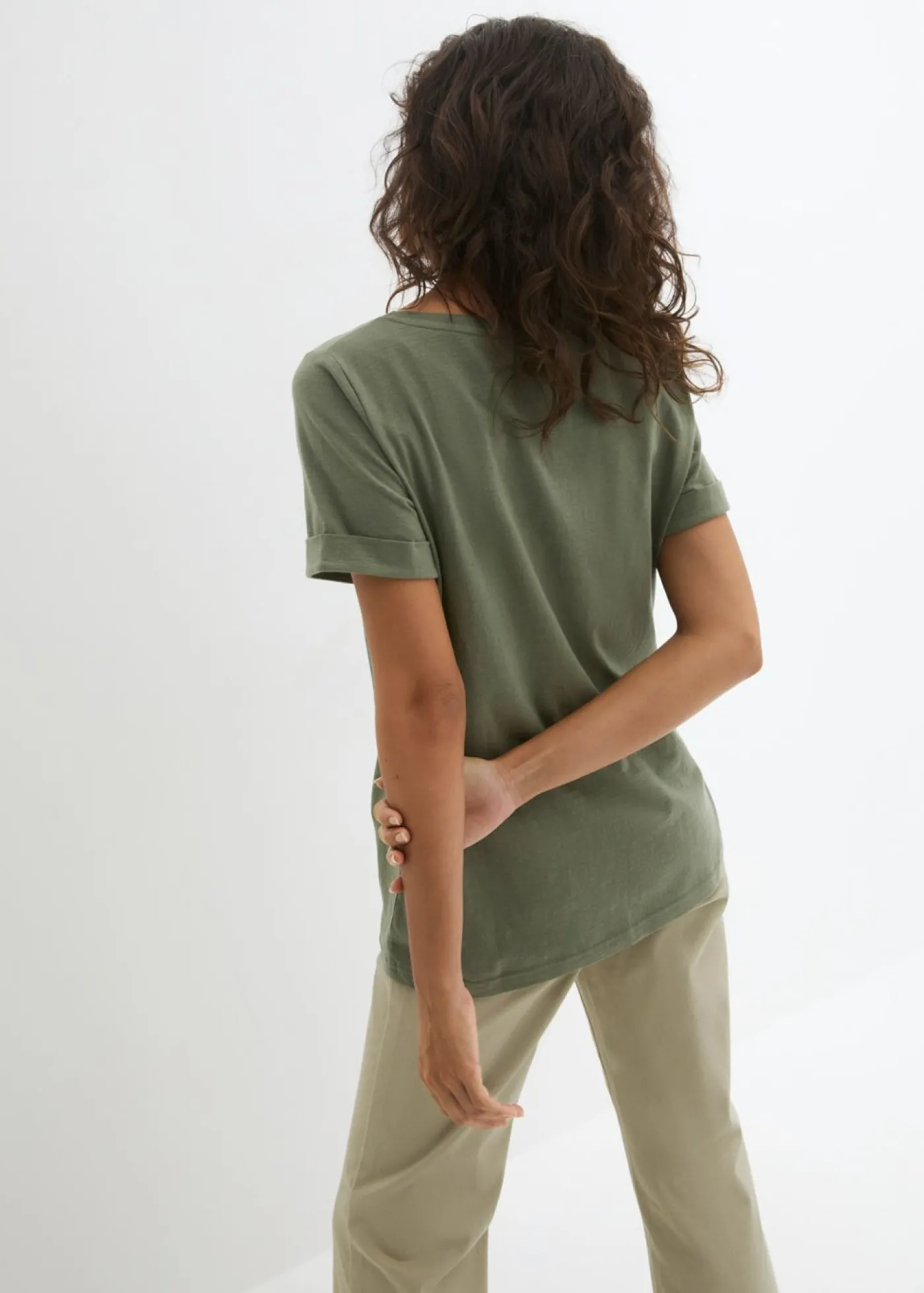 bonprix bonprix Camiseta de algodón orgánico puro Verde oliva New