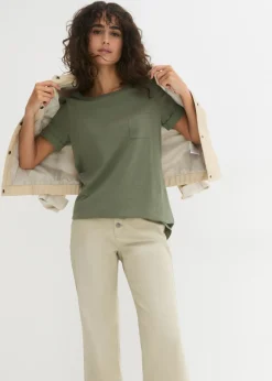 bonprix bonprix Camiseta de algodón orgánico puro Verde oliva New