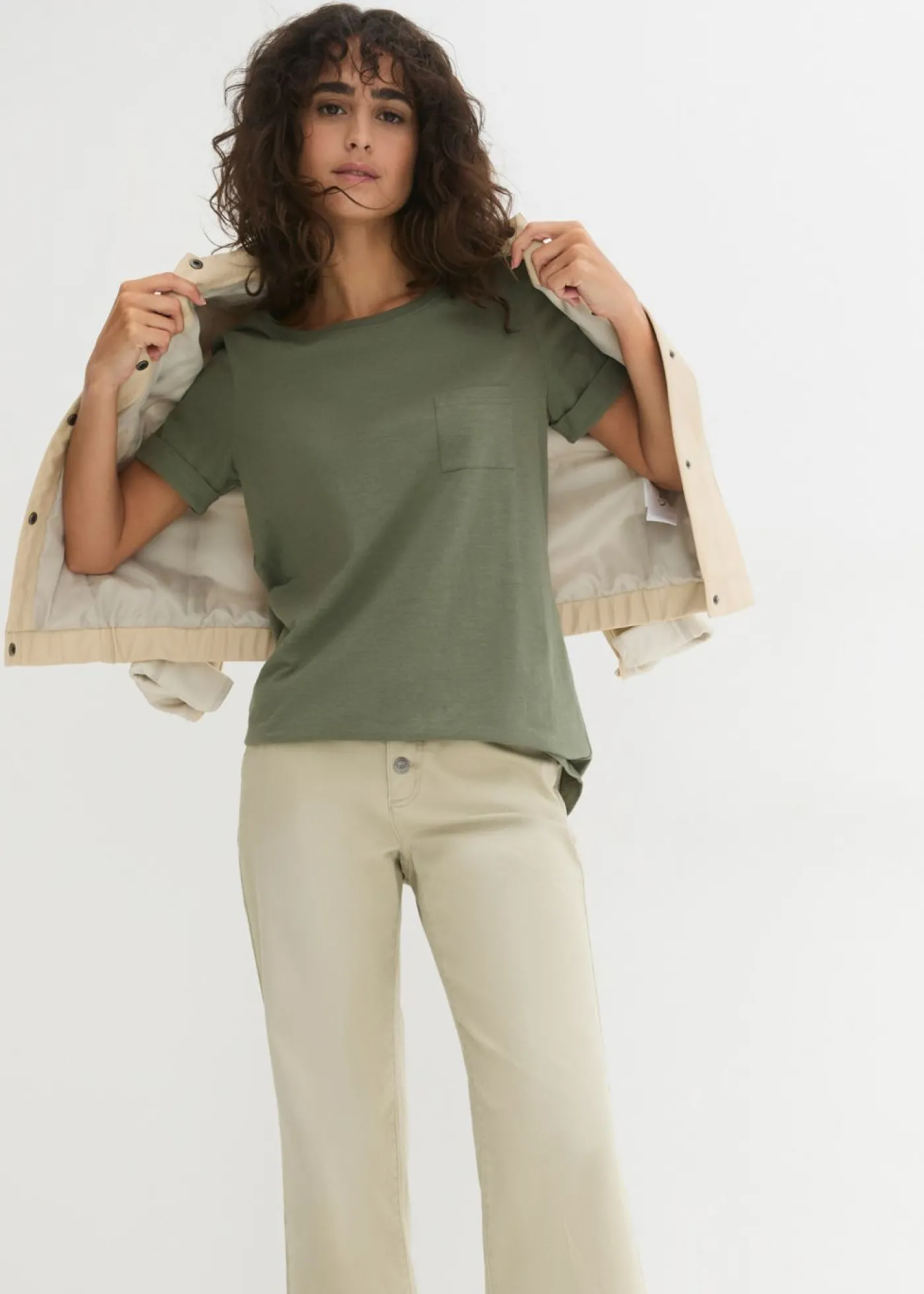 bonprix bonprix Camiseta de algodón orgánico puro Verde oliva New