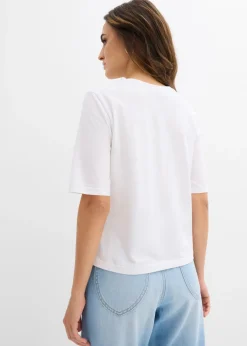 bonprix bonprix Camiseta de algodón orgánico puro con bordado blanco con flores Discount