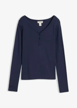 bonprix bonprix Camiseta de algodón orgánico puro con manga larga Azul marino