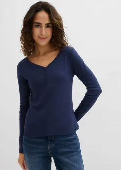 bonprix bonprix Camiseta de algodón orgánico puro con manga larga Azul marino