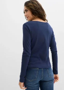 bonprix bonprix Camiseta de algodón orgánico puro con manga larga Azul marino