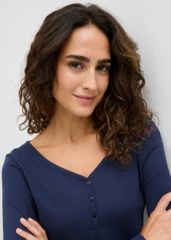 bonprix bonprix Camiseta de algodón orgánico puro con manga larga Azul marino