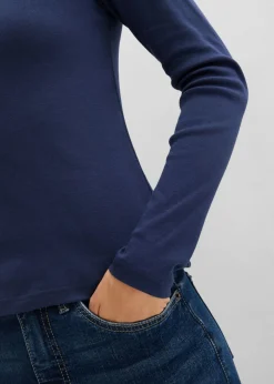 bonprix bonprix Camiseta de algodón orgánico puro con manga larga Azul marino
