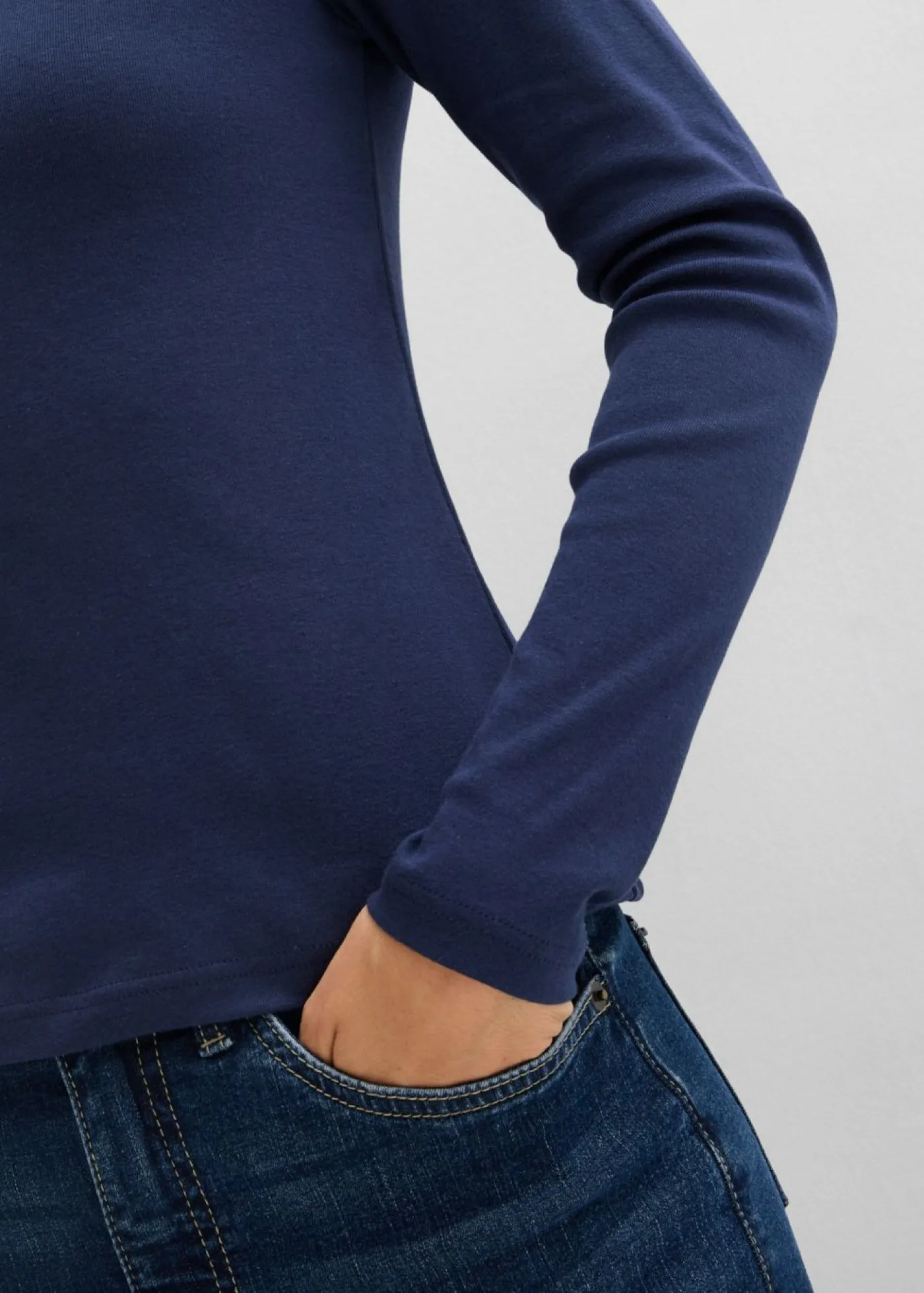 bonprix bonprix Camiseta de algodón orgánico puro con manga larga Azul marino
