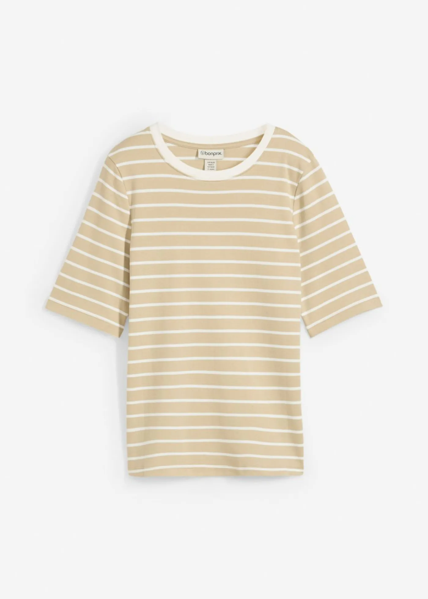 bonprix bonprix Camiseta de algodón orgánico pesado marrón claro-blanco lana con rayas Sale