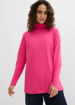 bonprix bonprix Camiseta de algodón orgánico puro con cuello alto Pink lady Sale