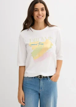 bonprix bonprix Camiseta de algodón orgánico puro Blanco